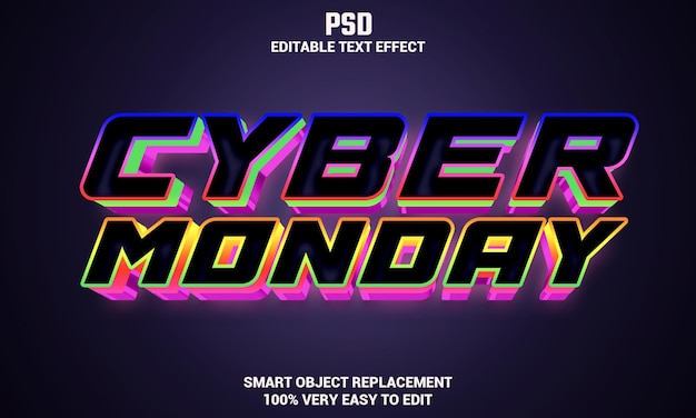 Cyber monday 3d редактируемый текстовый эффект с фоном Premium Psd