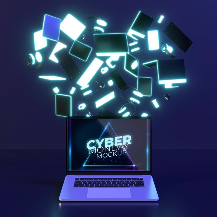 PSD cyber monday assortment with laptop mock-up