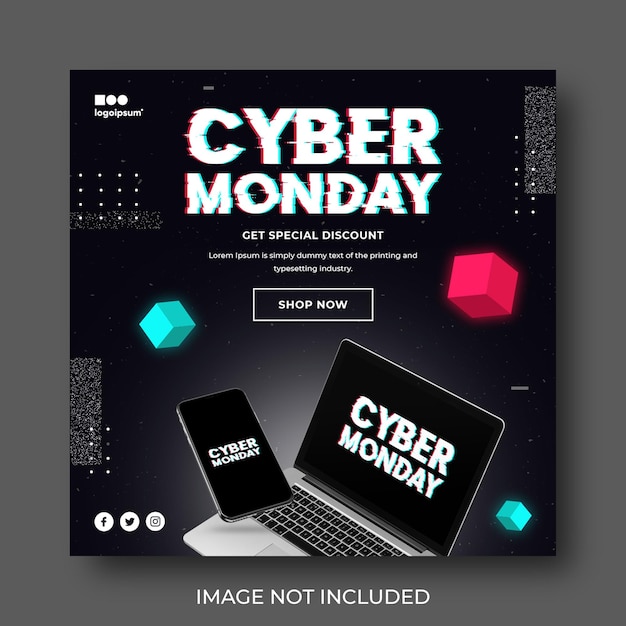 Cyber monday-banner of vierkante flyer voor postsjabloon voor sociale media