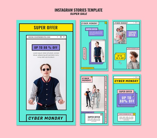 PSD cyber monday concept instagram stories template