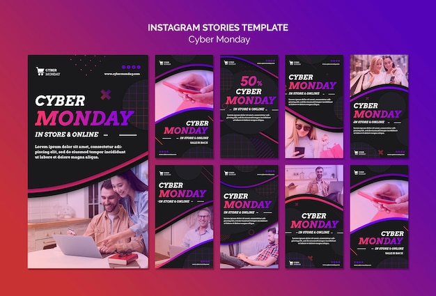 PSD cyber monday concept instagram stories template