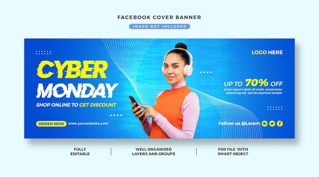 Шаблон обложки баннера facebook cyber monday