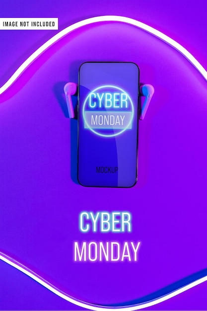 Mockup di telefono al neon del cyber monday