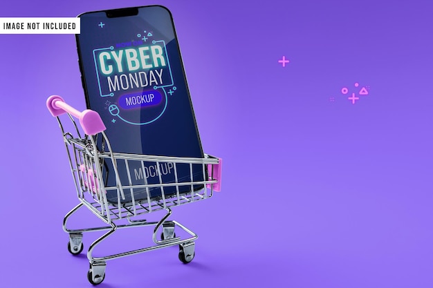 Telefono cyber monday con carrello mockup