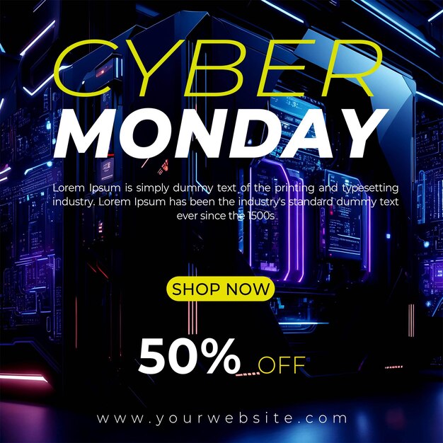 PSD cyber monday sale banner with futuristic design style