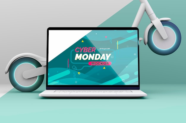 PSD composizione di vendita di cyber lunedì con mock-up di laptop