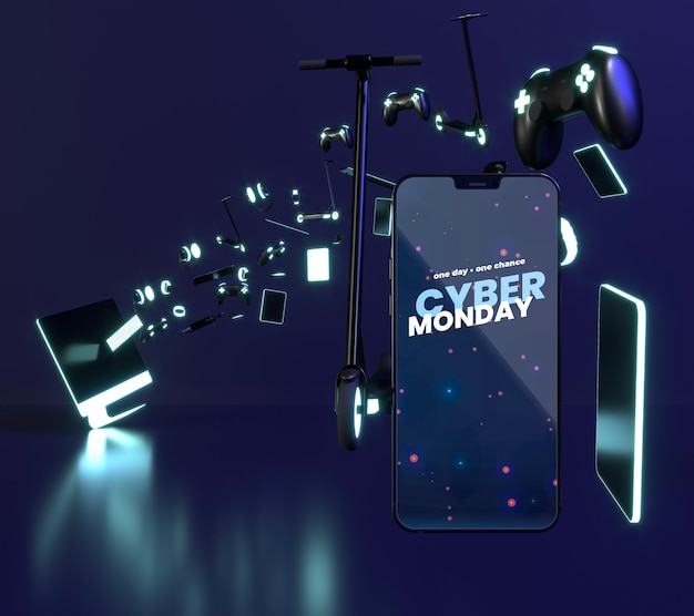 Composizione di vendita di cyber lunedì con mock-up di smart phone