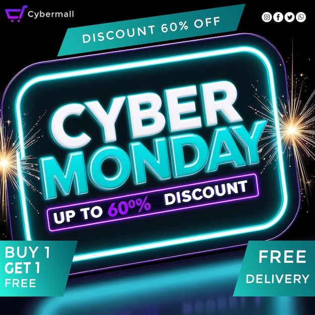 Cyber Monday Sale HD 5K szablon postów w mediach społecznościowych