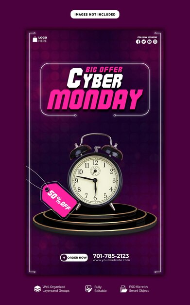 Modello di banner di storie di cyber monday per instagram e facebook