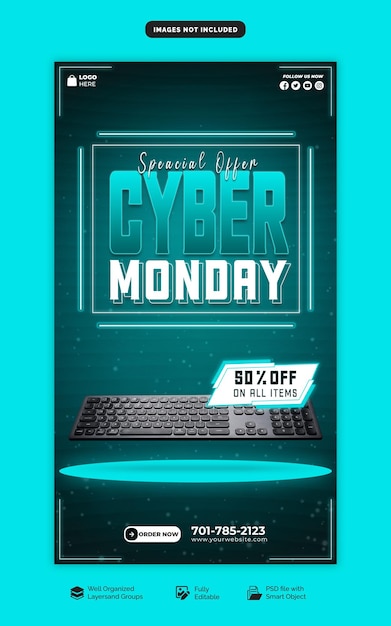 PSD modello di banner di storie di cyber monday per instagram e facebook