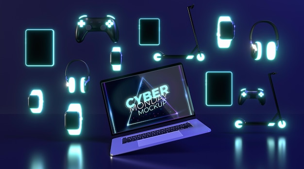 Mock-up di vendita del cyber lunedì con diversi dispositivi