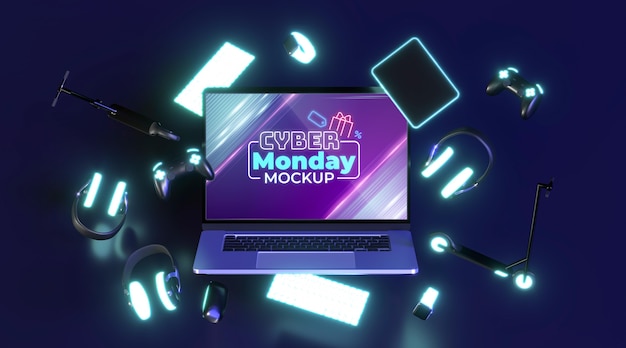 PSD mock-up di vendita di cyber lunedì con laptop