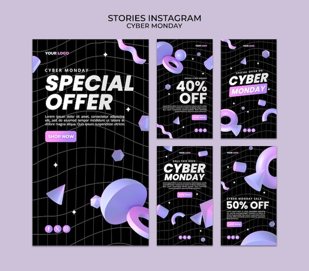 PSD storie di instagram sulle vendite del cyber monday