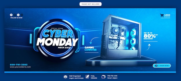 PSD Шаблон баннера на обложке facebook cyber monday super sale