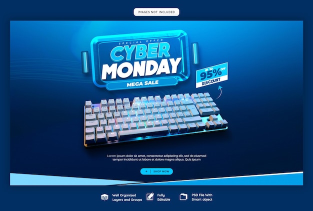 PSD modello di banner web di cyber monday super sale