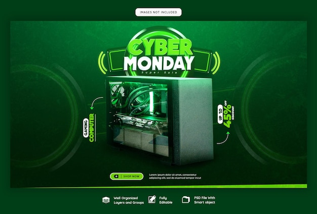 PSD modello di banner web di cyber monday super sale