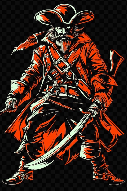 PSD cyber pirate with a plasma cutlass in a swashbuckling pose r tshirt design art tattoo ink outlines