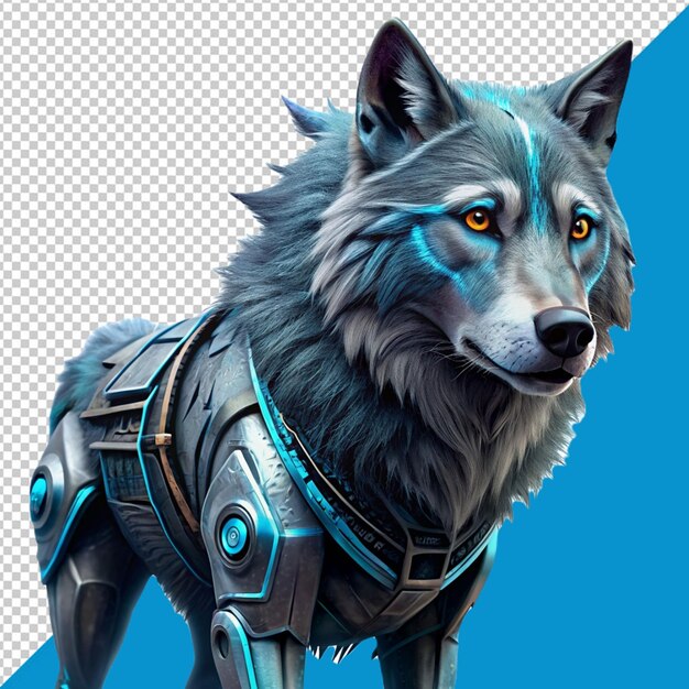 A cyber punk wolf on transparent background