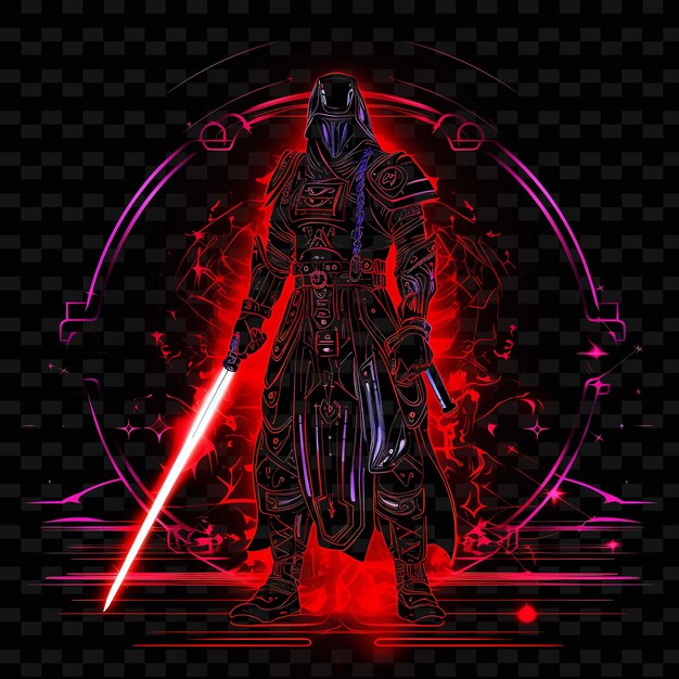 Cyber Samurai Borderline Design Neonowe Linie Styl Katana Desi Png Y2k Kształty Przezroczyste Sztuki świetlne