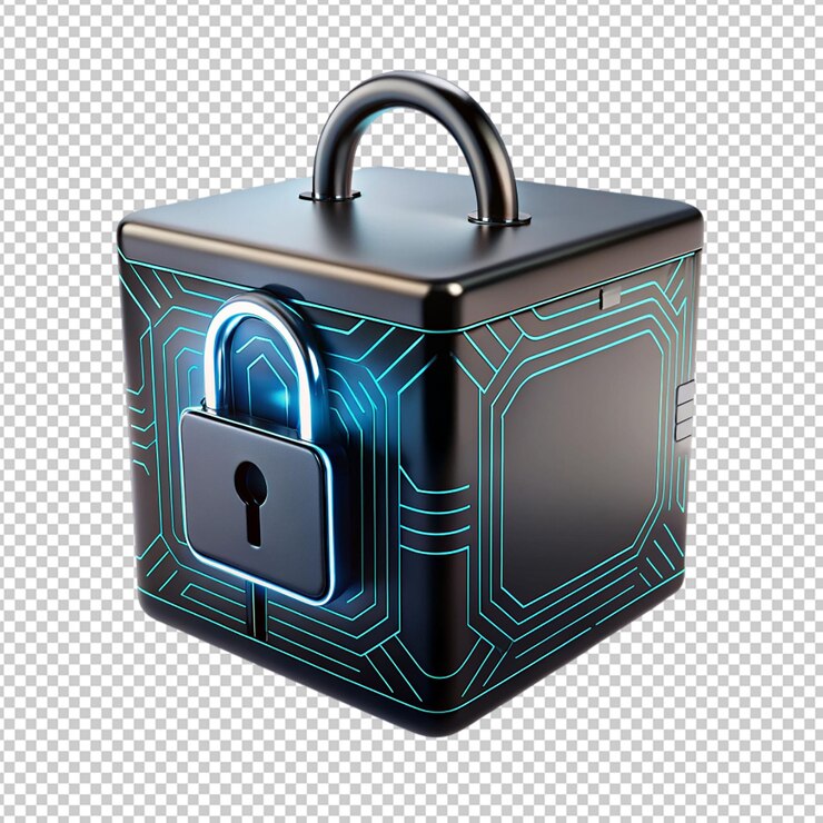 PSD cyber security black futuristic box on transparent background