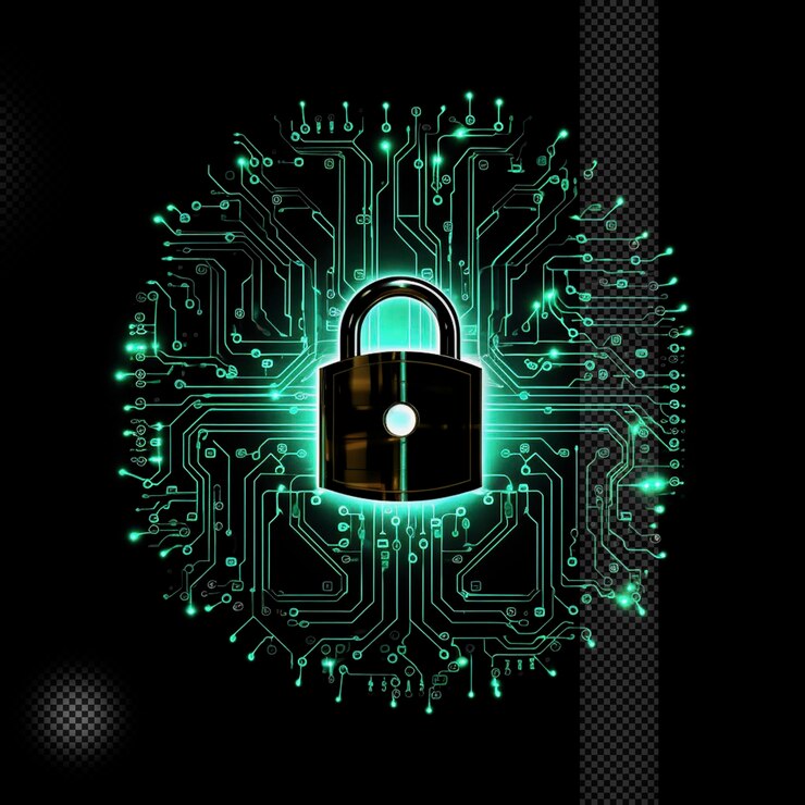 PSD cyber security lock transparent background