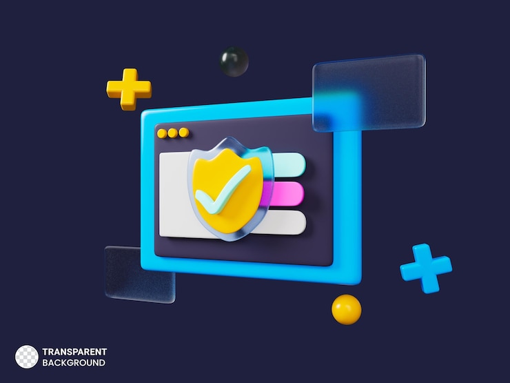 PSD кибербезопасность и значок щита 3d визуализация иллюстрации