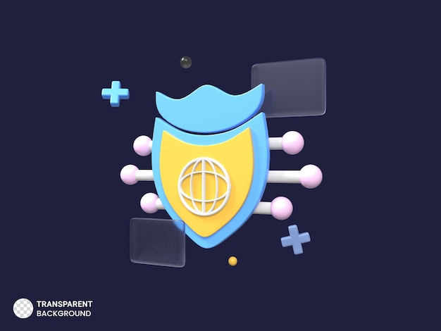 Illustrazione di rendering 3d dell'icona di sicurezza informatica e scudo