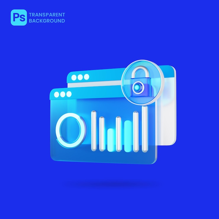 PSD cyber security and website interface rank graph analysis with blue padlock