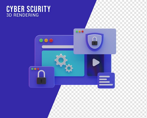 Cyber sikkerhed illustrationskoncept, 3d rendering