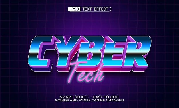 Текстовый эффект cyber tech редактируемый 3d стиль