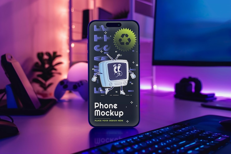 PSD cybercore smartphone in studio