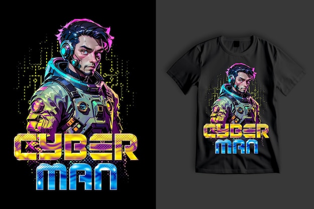 PSD cyberman futuristisch modern cyberpunk t-shirt ontwerp voor dtf of dtg print