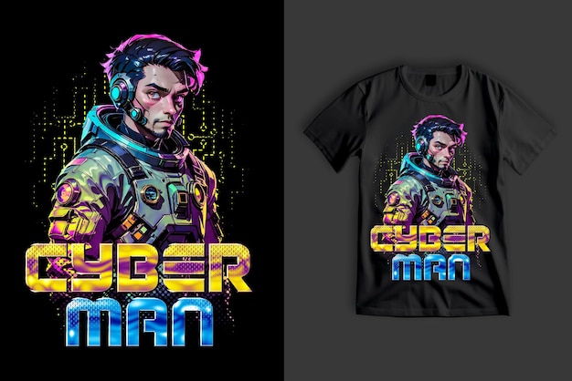 PSD cyberman futurystyczny nowoczesny projekt koszulki cyberpunk dla wydruku dtf lub dtg