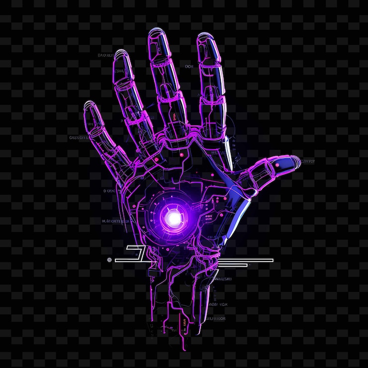 PSD cybernetic cyberpunk luminous neon lines robotic arms electr png y2k shapes transparent light arts