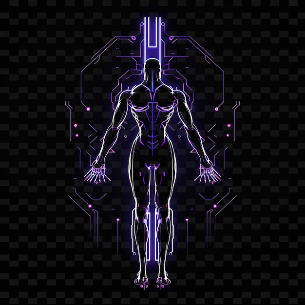 PSD cyberpunk cibernetico linee luminose al neon braccia robotiche forma elettronica collezioni d'arte al neon y2k