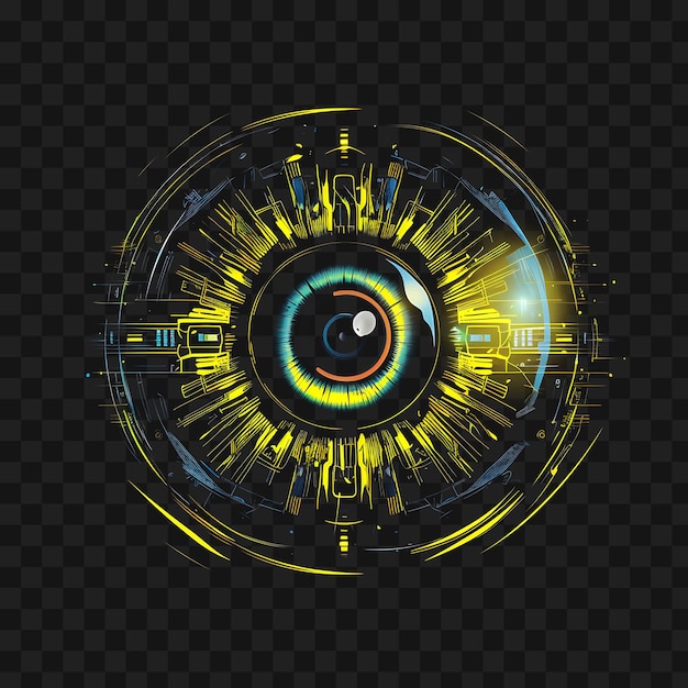 PSD cybernetic eye borderline design neon lines style eye design transparent clipart png 4096px