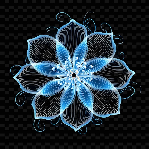 PSD cybernetic flower borderline design neon lines style robotic png y2k shapes transparent light arts