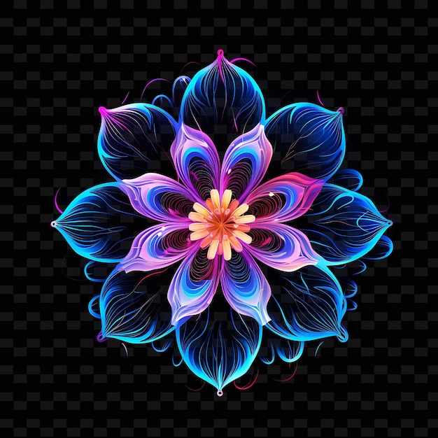Cybernetic flower borderline design neon lines style robotic png y2k shapes transparent light arts