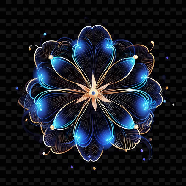 PSD cybernetic flower borderline design neon lines style robotic shape y2k neon light art collecties