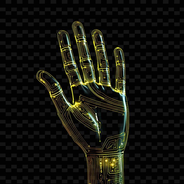 Cybernetic hand borderline design neon lines style robotic h png y2k shapes transparent light arts