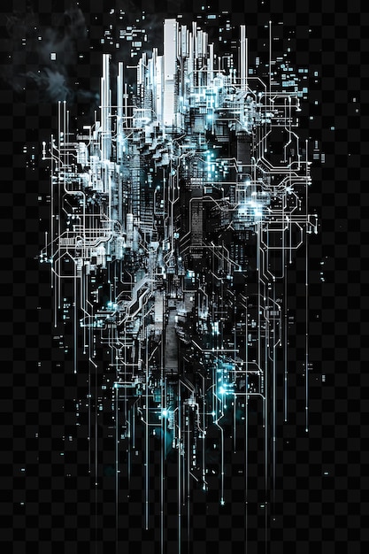 Cybernetic network glitch met robotic elements circuit patt texture effect fx film bg collage art