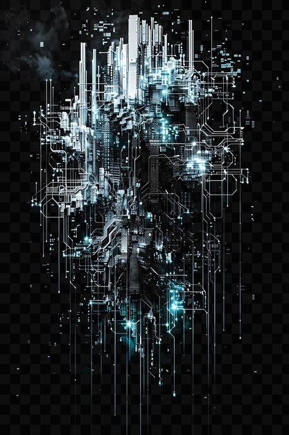 PSD cybernetic network glitch con elementi robotici circuit patt texture effect fx film bg collage art