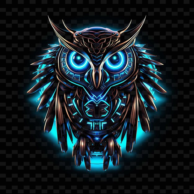 PSD cybernetic owl borderline design neon lines style robotic ow shape y2k neon light art collecties