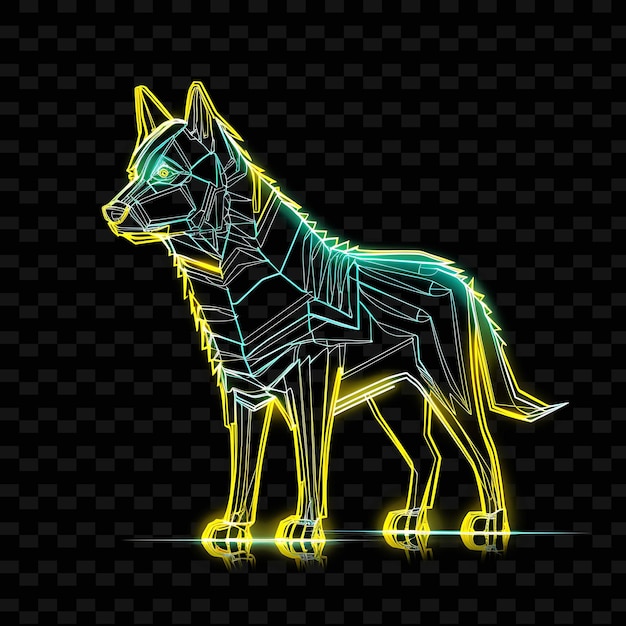 PSD lupo cibernetico borderline design linee al neon stile robotico w png y2k forme arti luminose trasparenti
