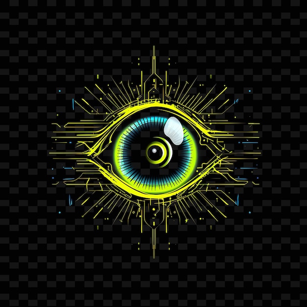 PSD cybernetyczne oko borderline design neonowe linie w stylu eye design png y2k kształty transparent light arts