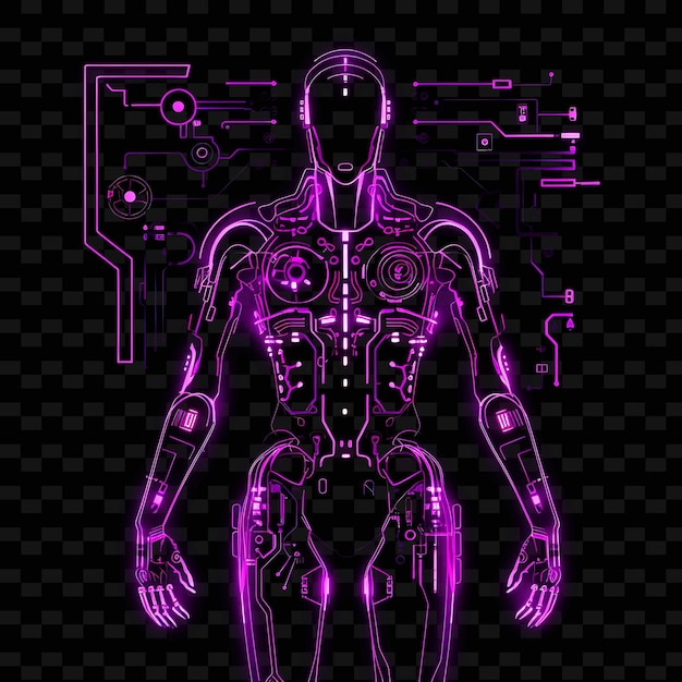 PSD cybernetyczny cyberpunk świecące neonowe linie ramiona robotyczne elektryczne png y2k kształty przezroczyste sztuki światła