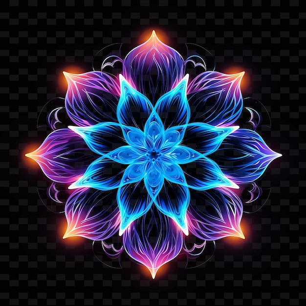 PSD cybernetyczny kwiat z pogranicza styl neonowych linii robotyczny png y2k kształty przezroczyste sztuki świetlne