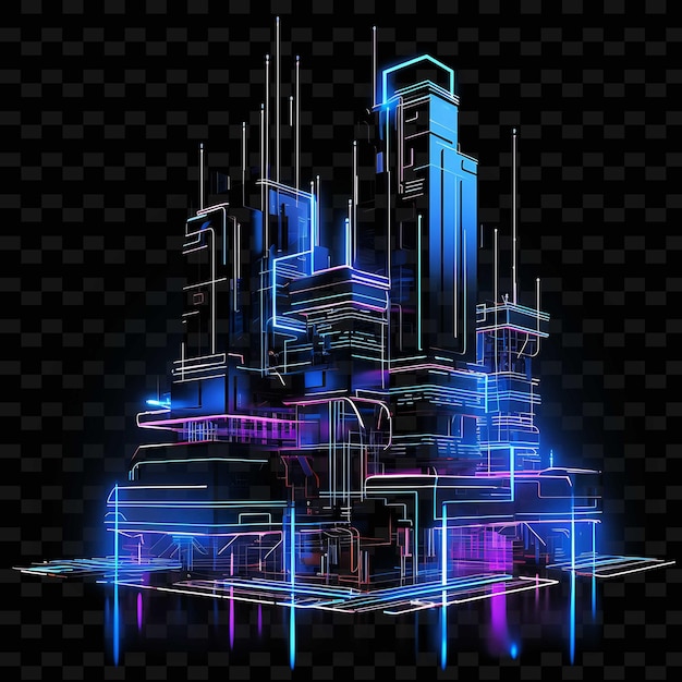 Cyberpunk architectuur borderline design neon lijnen stijl fu png y2k vormen transparant licht arts