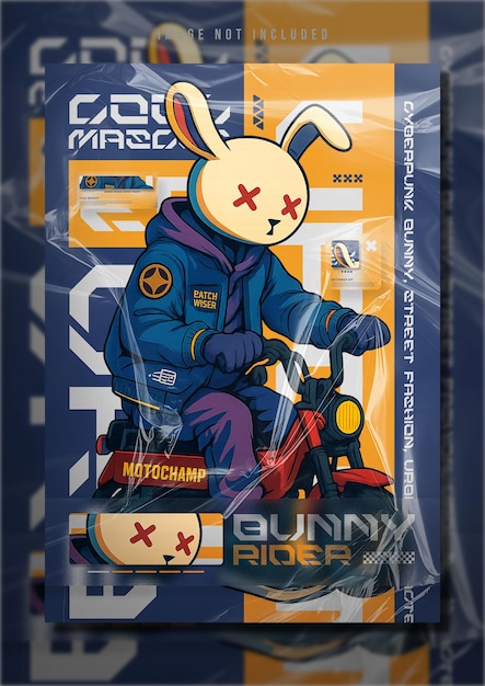 Cyberpunk Bunny Rider na motocyklu