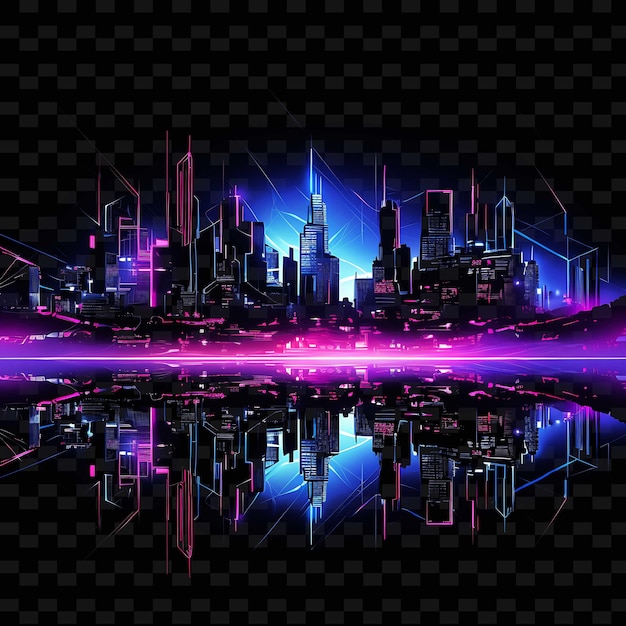 Cyberpunk city borderline design neon lines style high rise png y2k shapes transparent light arts